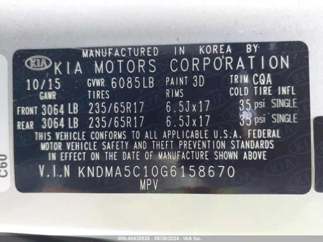 Photo 8 VIN: KNDMA5C10G6158670 - KIA SEDONA 