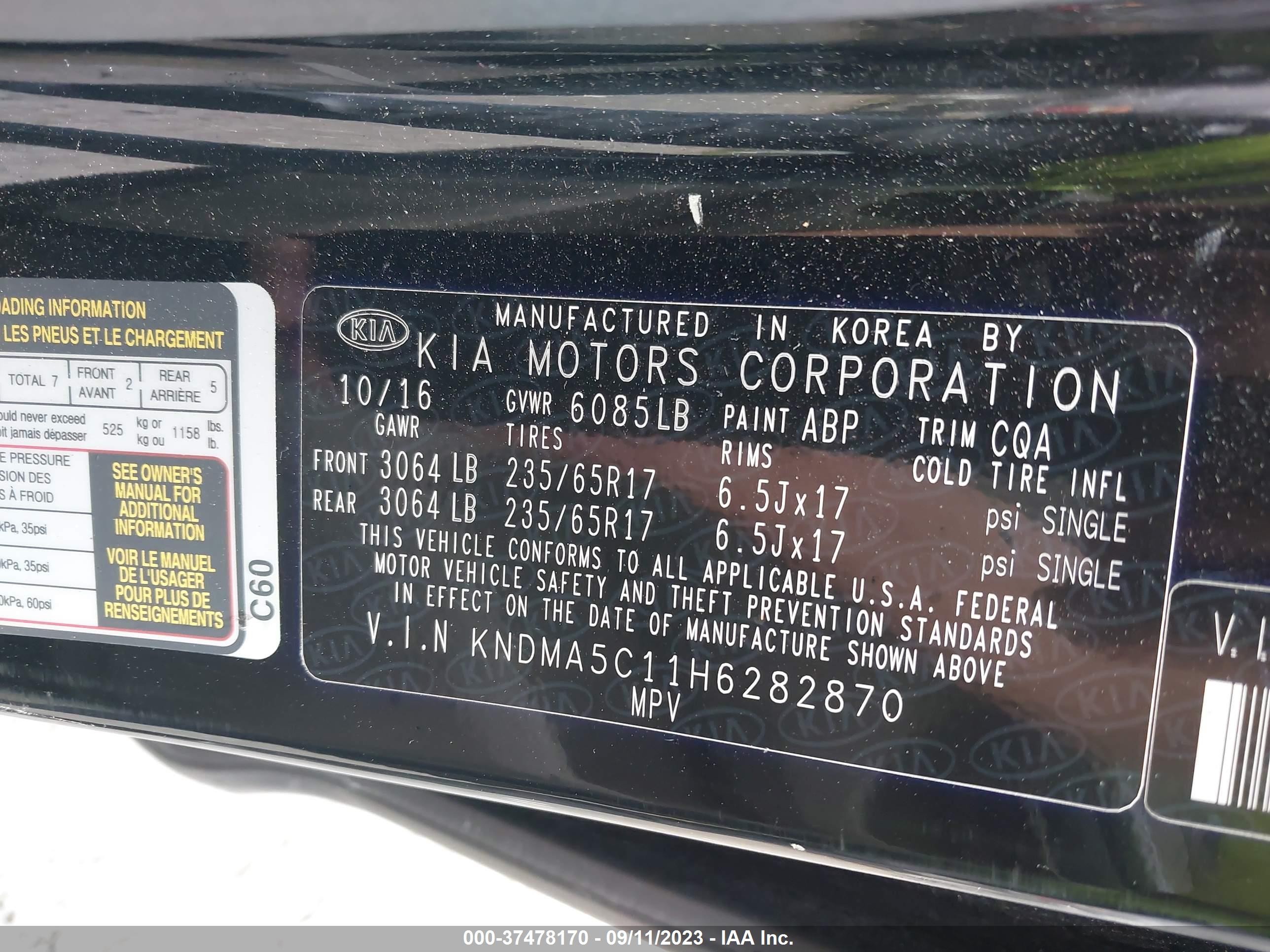 Photo 8 VIN: KNDMA5C11H6282870 - KIA SEDONA 