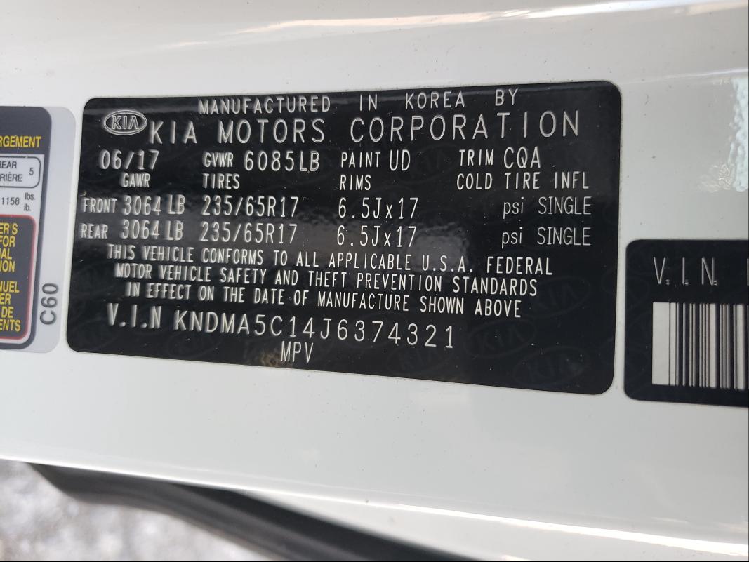 Photo 9 VIN: KNDMA5C14J6374321 - KIA SEDONA L 