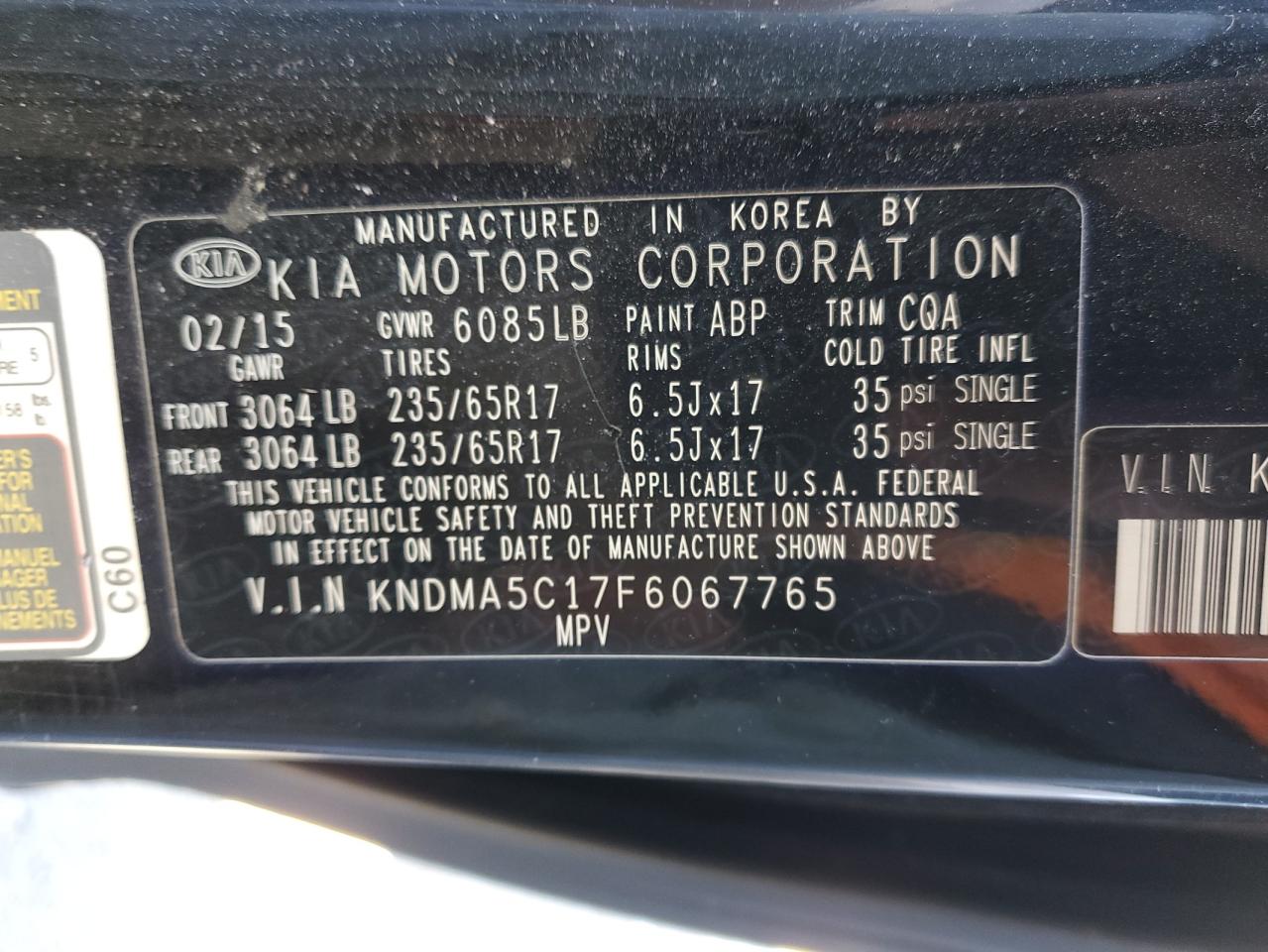 Photo 13 VIN: KNDMA5C17F6067765 - KIA SEDONA 