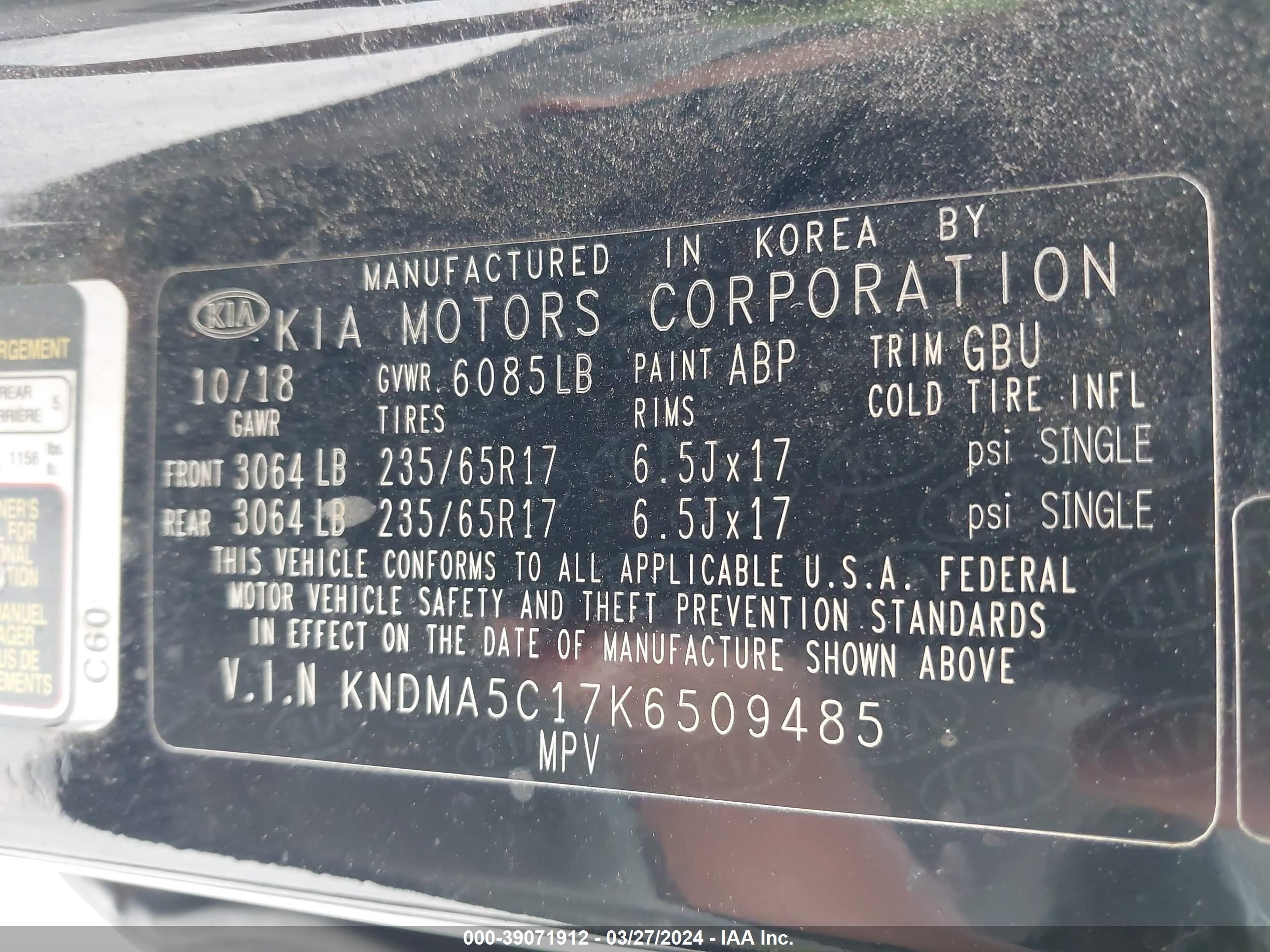 Photo 8 VIN: KNDMA5C17K6509485 - KIA SEDONA 