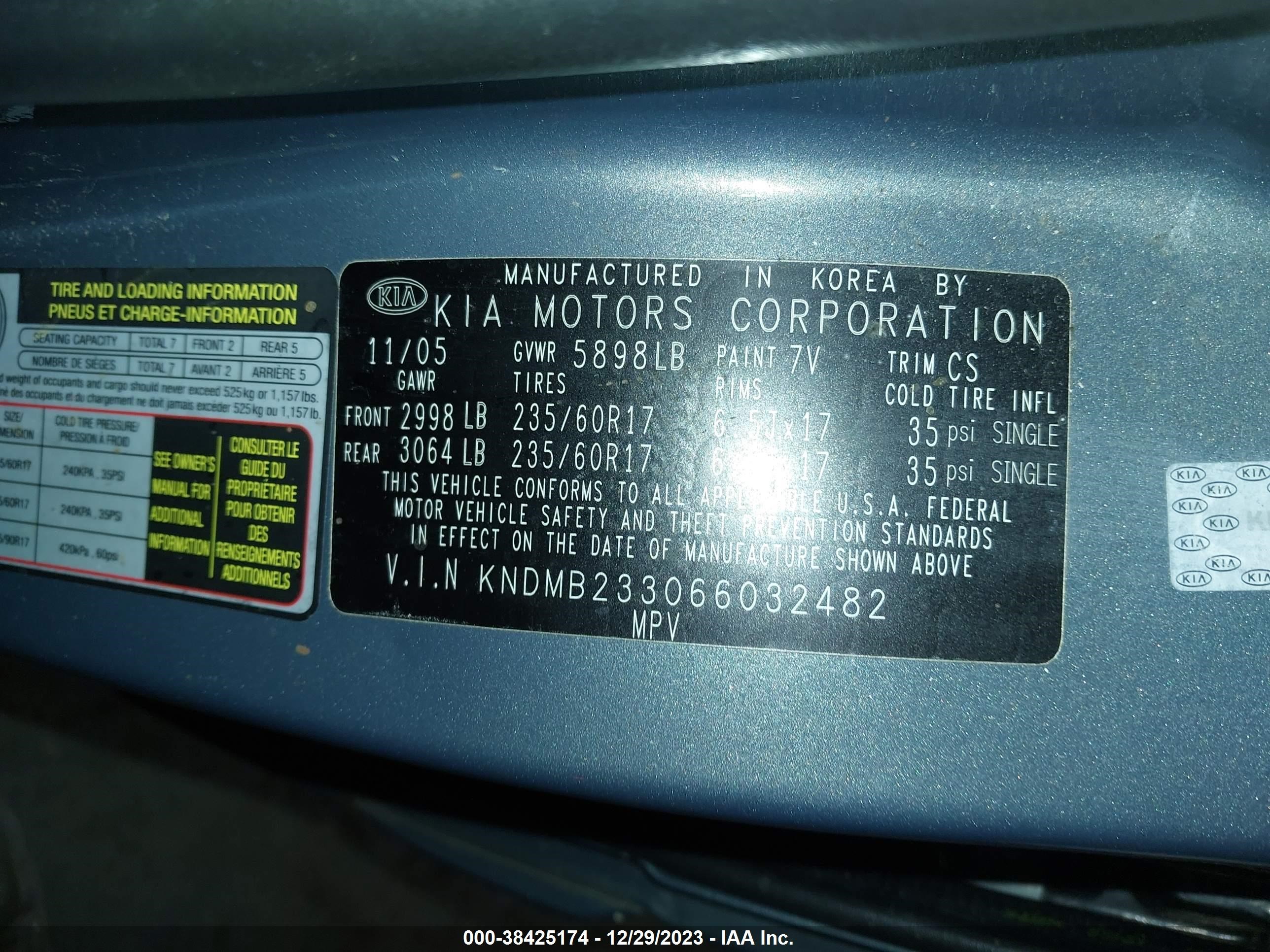 Photo 8 VIN: KNDMB233066032482 - KIA SEDONA 