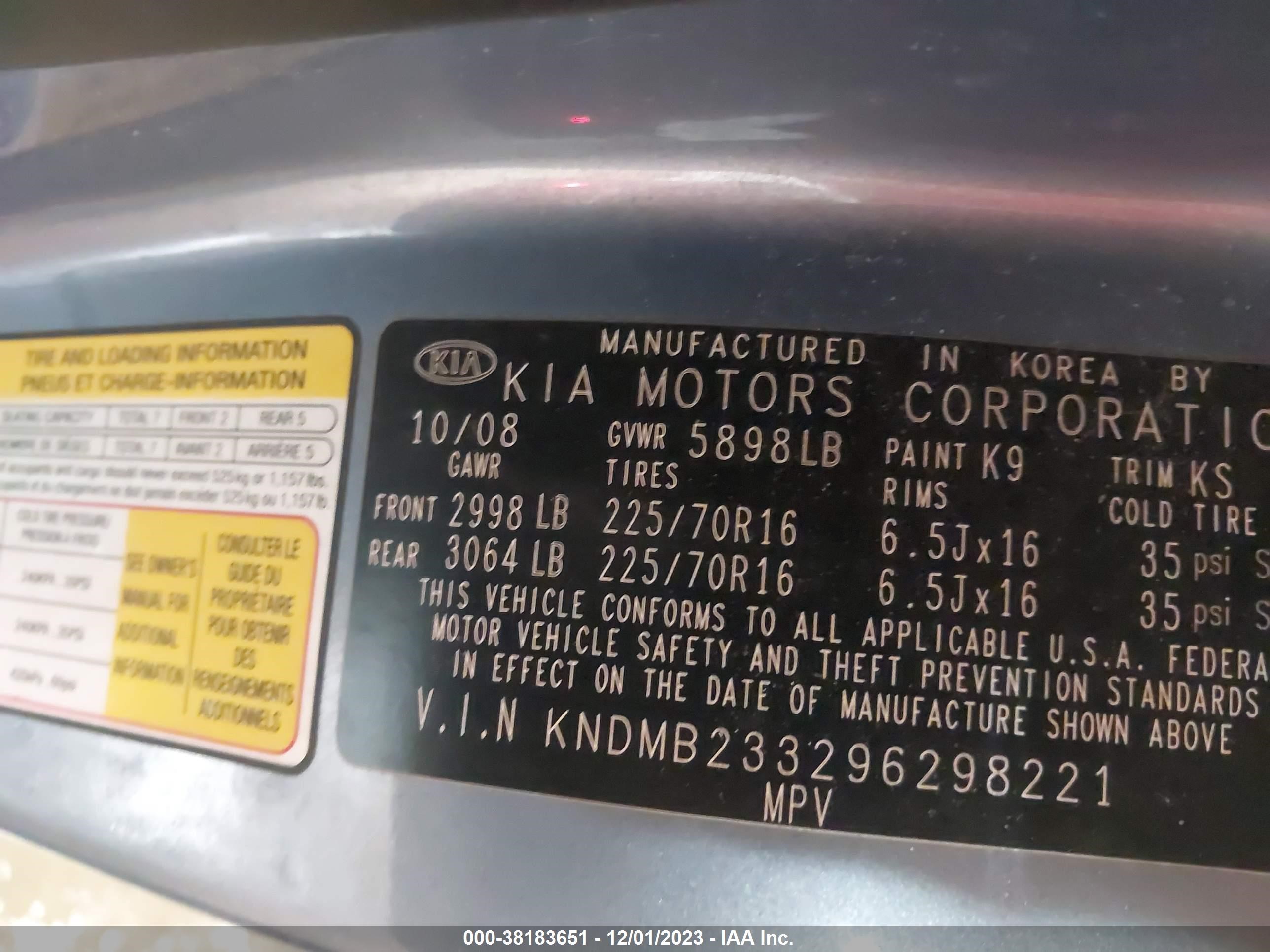 Photo 8 VIN: KNDMB233296298221 - KIA SEDONA 