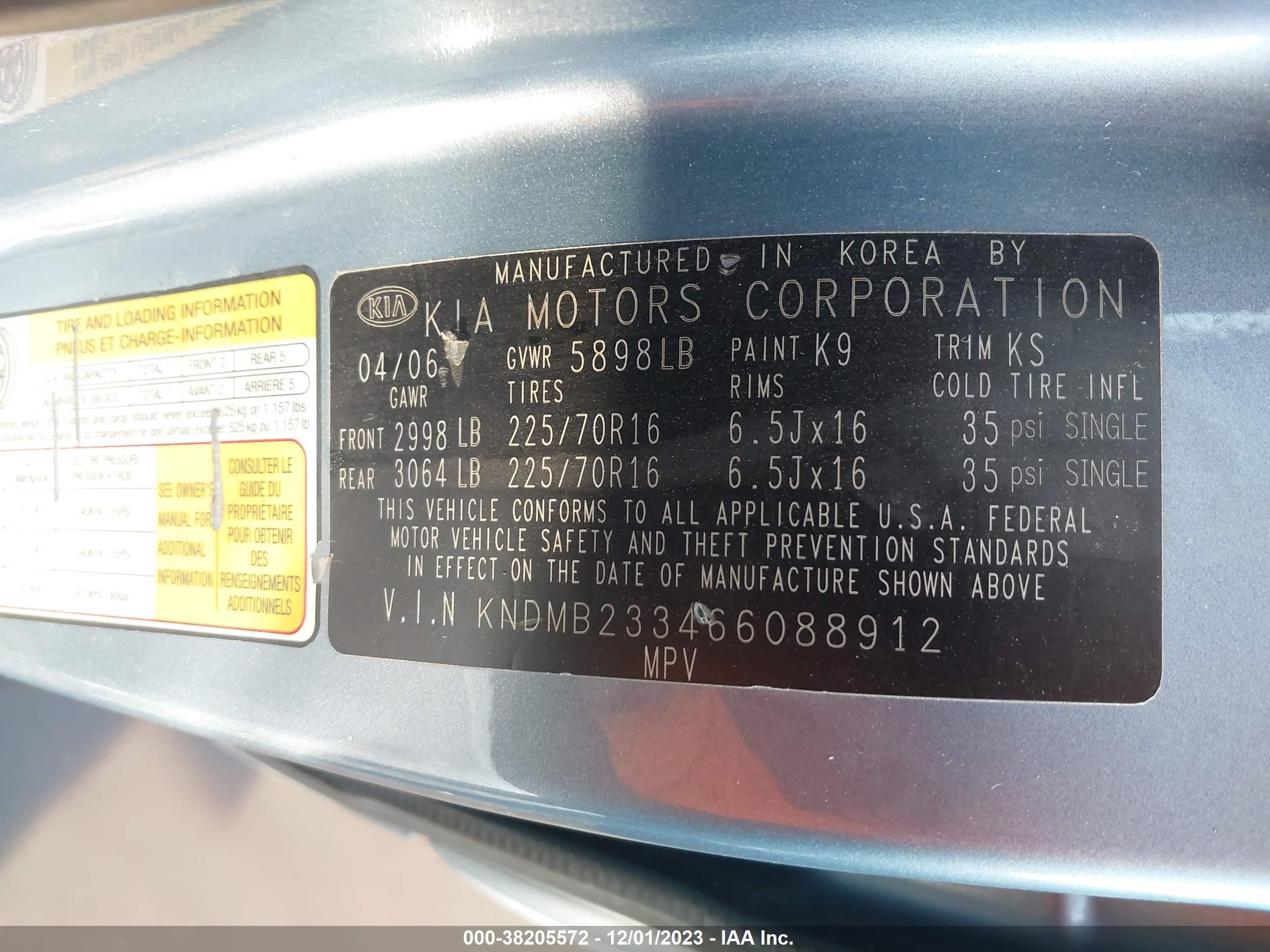 Photo 8 VIN: KNDMB233466088912 - KIA SEDONA 