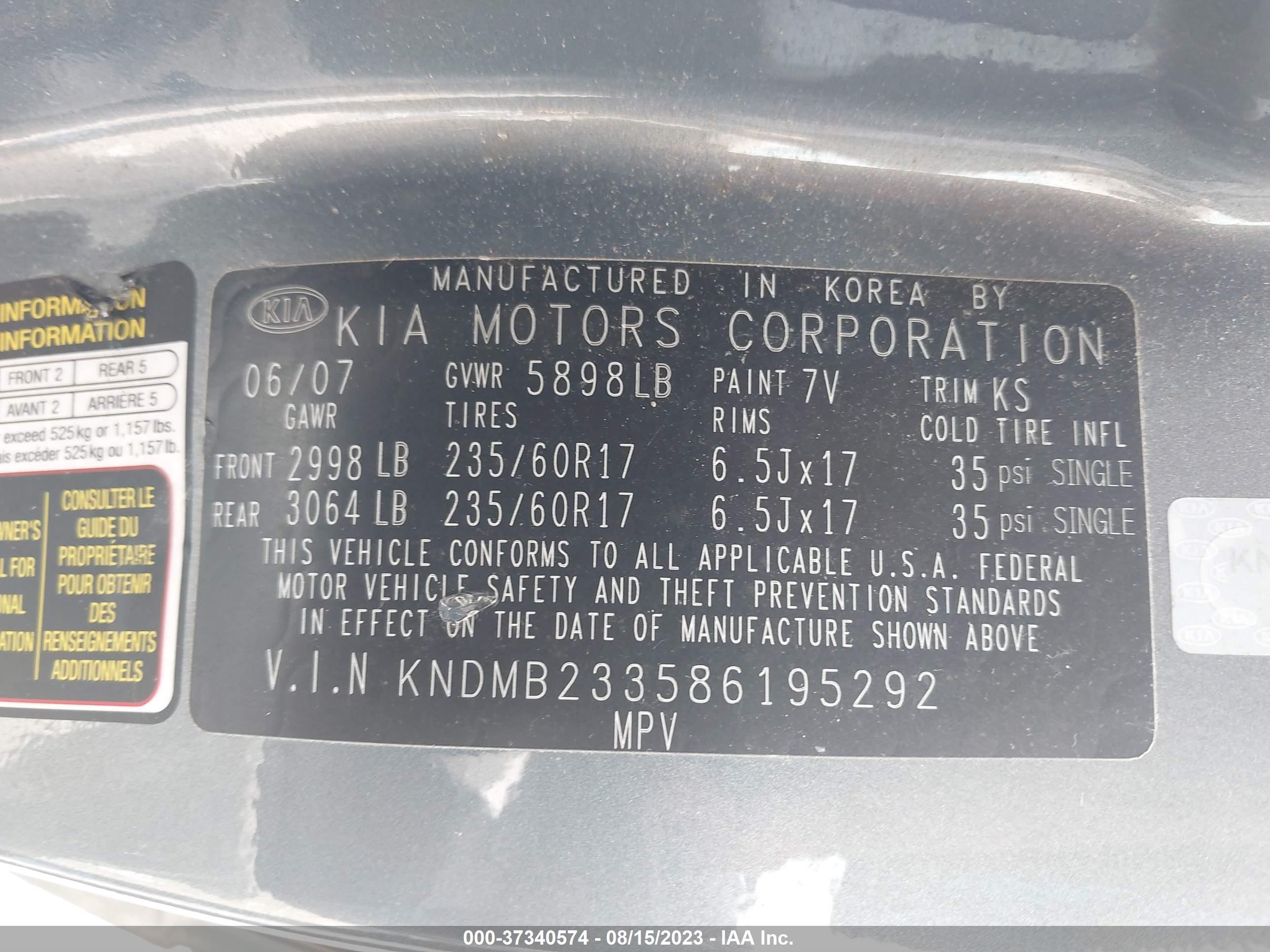 Photo 8 VIN: KNDMB233586195292 - KIA SEDONA 