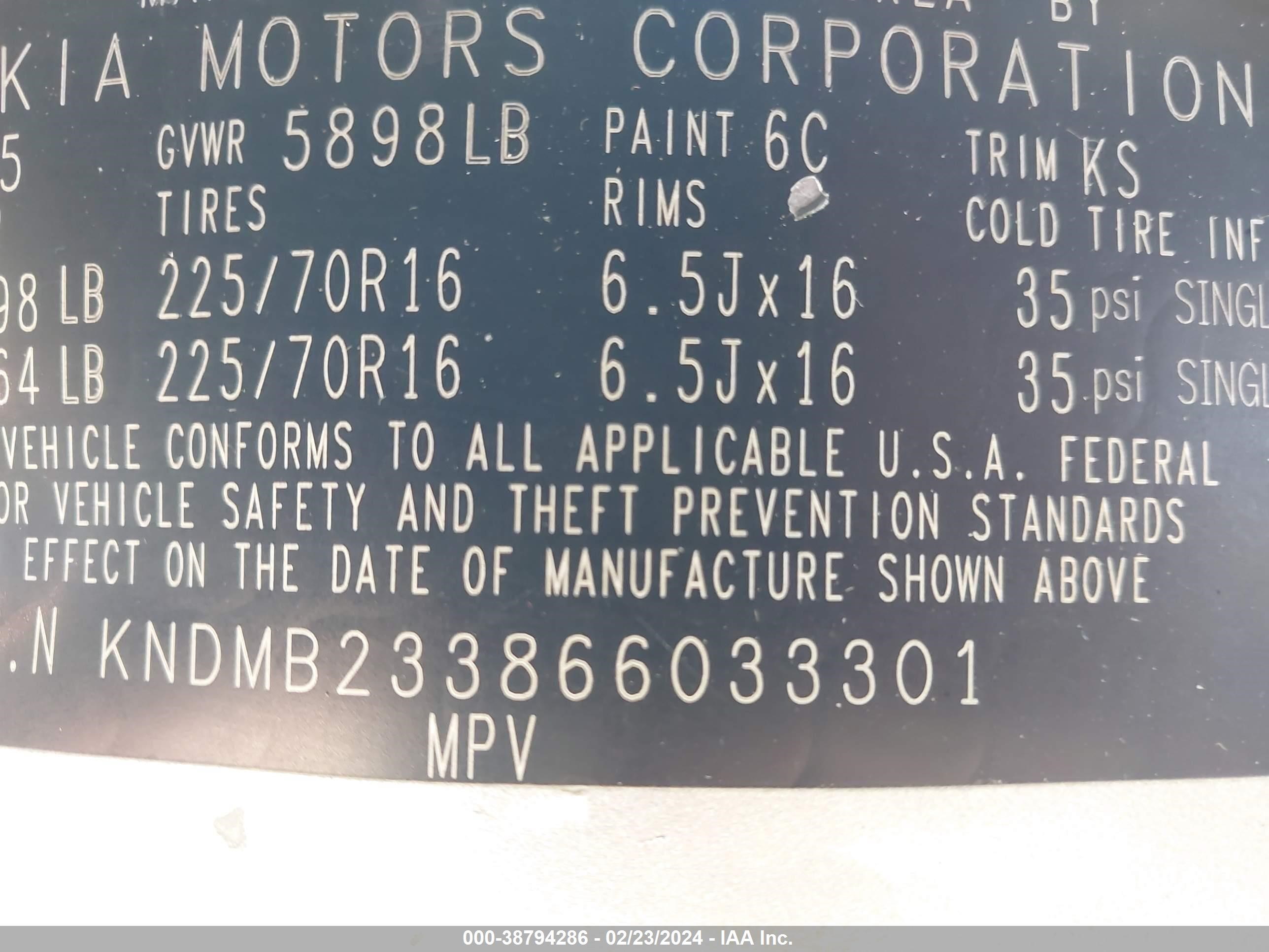 Photo 8 VIN: KNDMB233866033301 - KIA SEDONA 