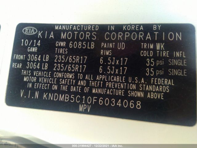 Photo 8 VIN: KNDMB5C10F6034068 - KIA SEDONA 