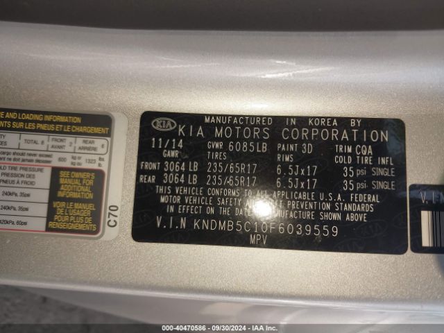 Photo 8 VIN: KNDMB5C10F6039559 - KIA SEDONA 