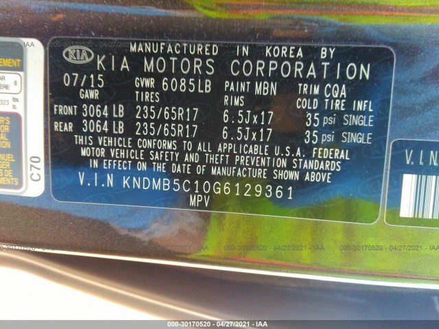 Photo 8 VIN: KNDMB5C10G6129361 - KIA SEDONA 