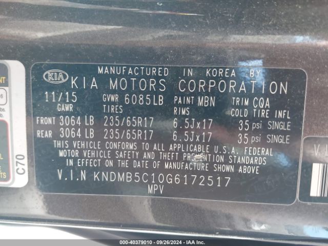 Photo 8 VIN: KNDMB5C10G6172517 - KIA SEDONA 