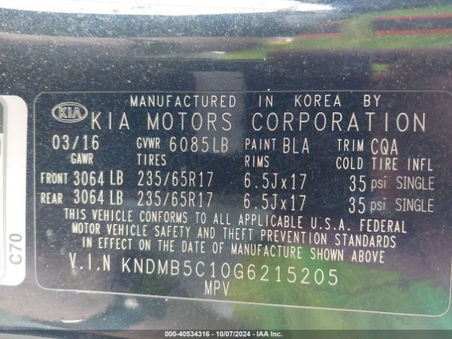 Photo 8 VIN: KNDMB5C10G6215205 - KIA SEDONA 