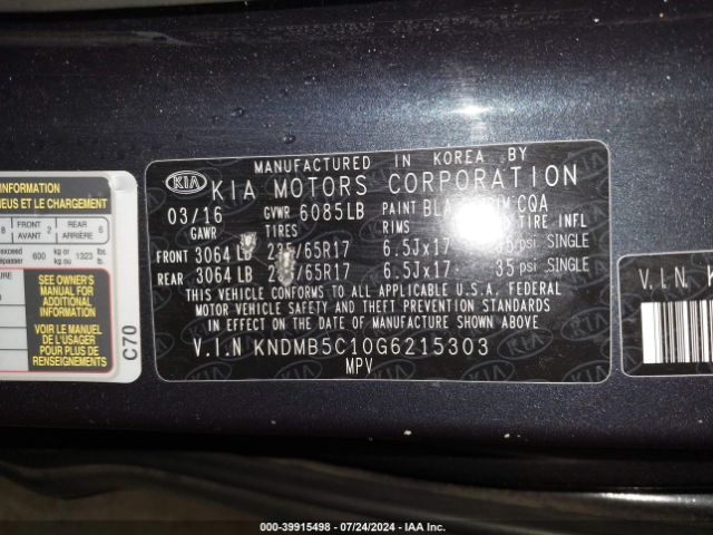 Photo 8 VIN: KNDMB5C10G6215303 - KIA SEDONA 