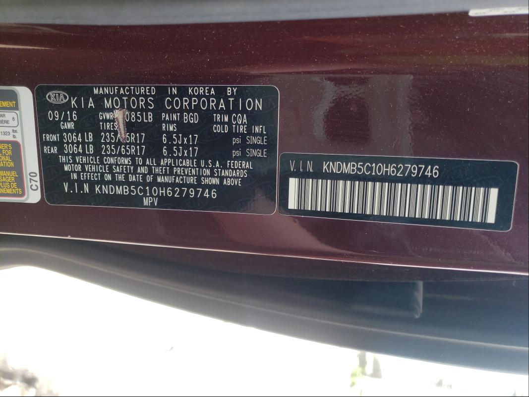 Photo 9 VIN: KNDMB5C10H6279746 - KIA SEDONA LX 