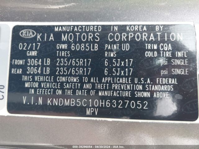 Photo 8 VIN: KNDMB5C10H6327052 - KIA SEDONA 