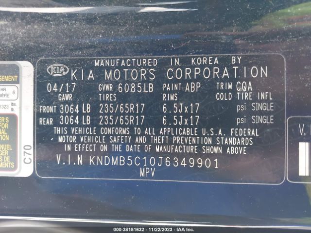 Photo 8 VIN: KNDMB5C10J6349901 - KIA SEDONA 