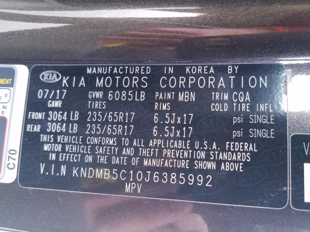 Photo 9 VIN: KNDMB5C10J6385992 - KIA SEDONA 