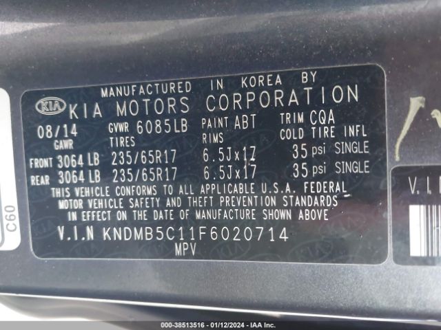 Photo 8 VIN: KNDMB5C11F6020714 - KIA SEDONA 