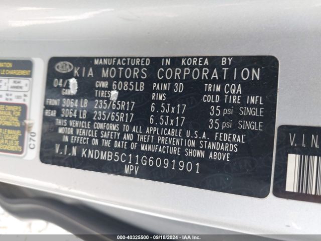 Photo 8 VIN: KNDMB5C11G6091901 - KIA SEDONA 