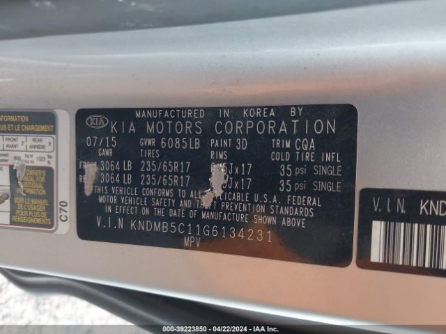 Photo 8 VIN: KNDMB5C11G6134231 - KIA SEDONA 