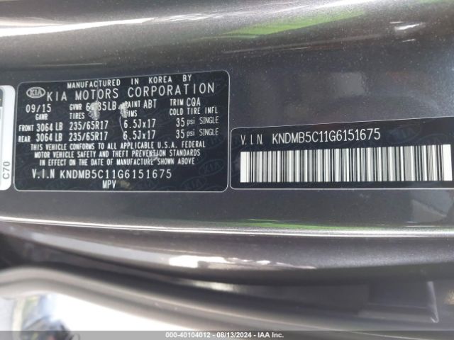 Photo 8 VIN: KNDMB5C11G6151675 - KIA SEDONA 