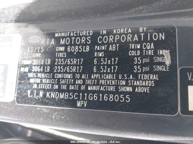 Photo 8 VIN: KNDMB5C11G6168055 - KIA SEDONA 