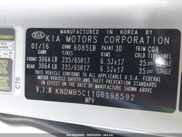 Photo 8 VIN: KNDMB5C11G6198592 - KIA SEDONA 