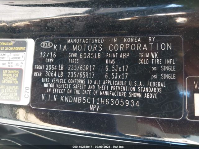 Photo 8 VIN: KNDMB5C11H6305934 - KIA SEDONA 