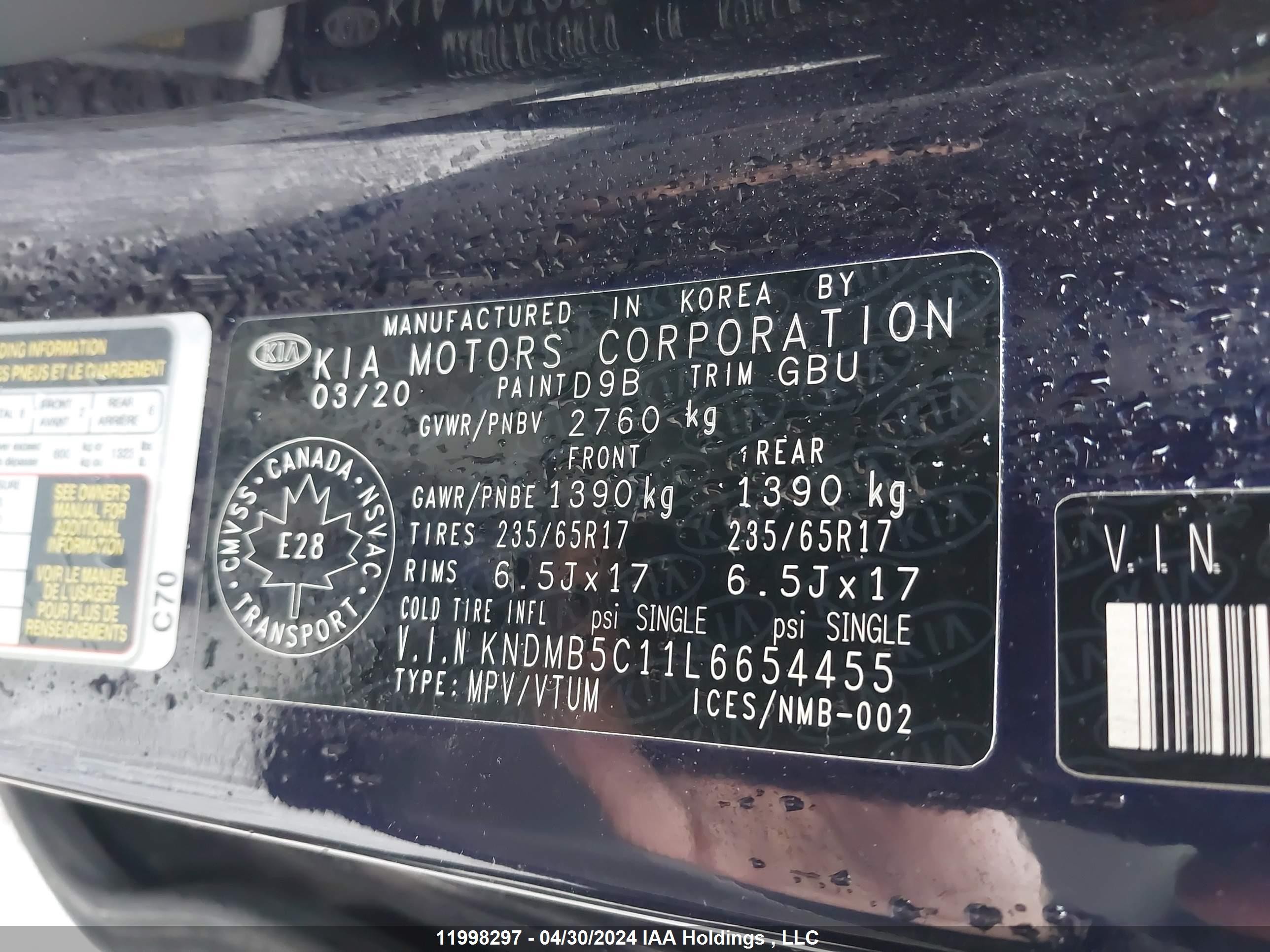 Photo 8 VIN: KNDMB5C11L6654455 - KIA SEDONA 