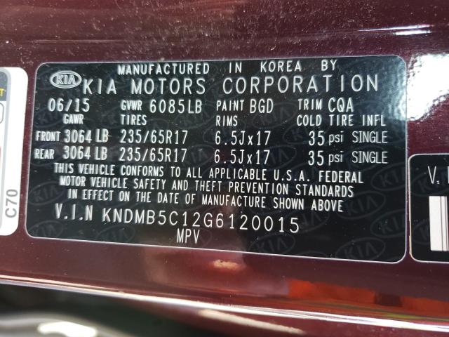 Photo 9 VIN: KNDMB5C12G6120015 - KIA SEDONA LX 