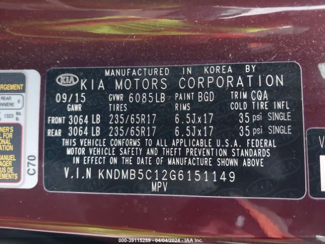 Photo 8 VIN: KNDMB5C12G6151149 - KIA SEDONA 