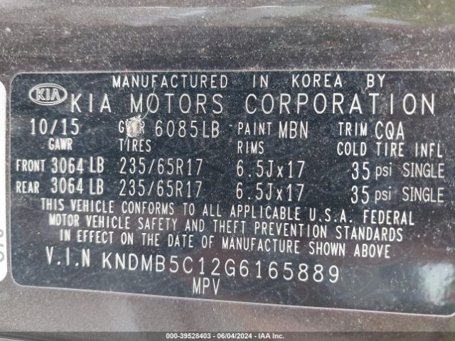 Photo 8 VIN: KNDMB5C12G6165889 - KIA SEDONA 