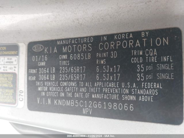 Photo 8 VIN: KNDMB5C12G6198066 - KIA SEDONA 