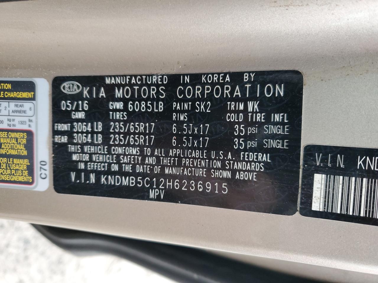 Photo 12 VIN: KNDMB5C12H6236915 - KIA SEDONA 