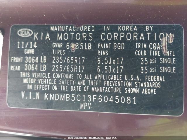 Photo 8 VIN: KNDMB5C13F6045081 - KIA SEDONA 