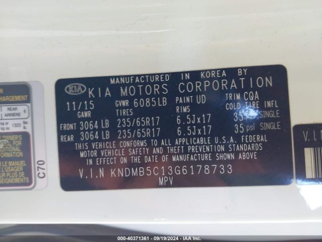 Photo 8 VIN: KNDMB5C13G6178733 - KIA SEDONA 