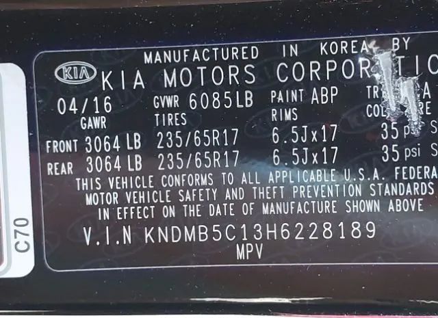 Photo 8 VIN: KNDMB5C13H6228189 - KIA SEDONA 