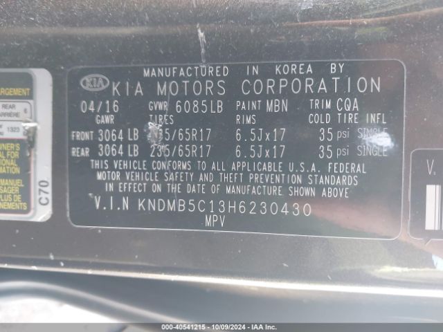 Photo 8 VIN: KNDMB5C13H6230430 - KIA SEDONA 