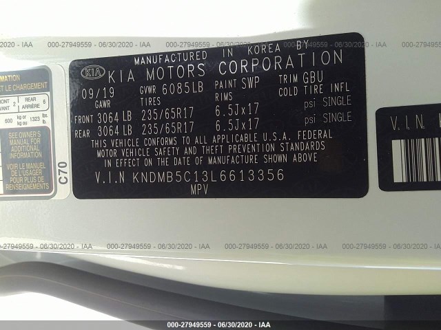 Photo 8 VIN: KNDMB5C13L6613356 - KIA SEDONA 