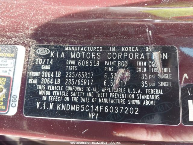 Photo 8 VIN: KNDMB5C14F6037202 - KIA SEDONA 