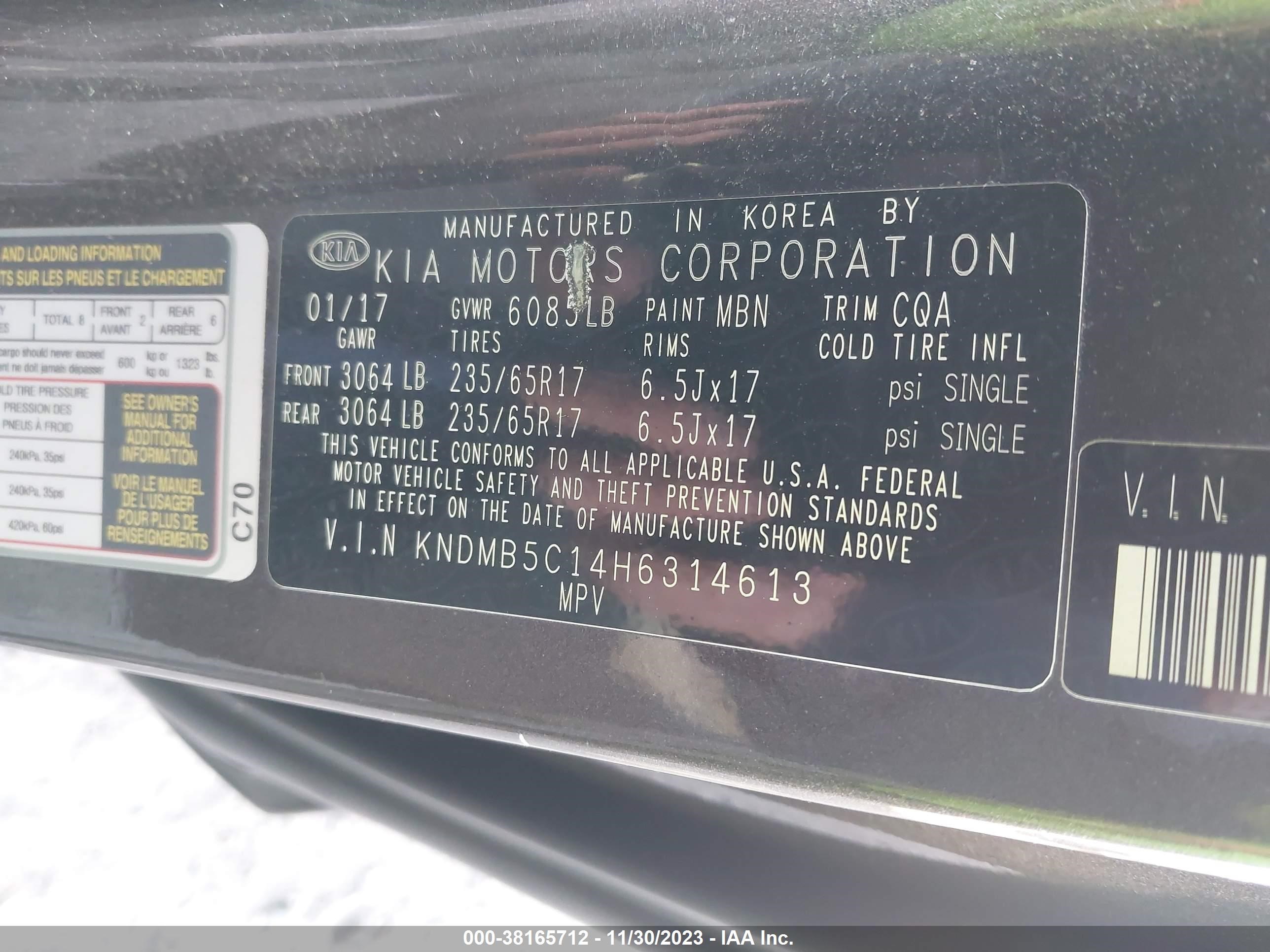 Photo 8 VIN: KNDMB5C14H6314613 - KIA SEDONA 