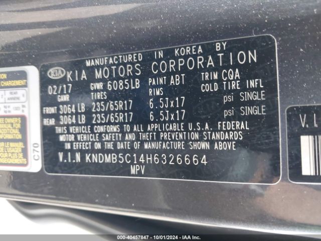 Photo 8 VIN: KNDMB5C14H6326664 - KIA SEDONA 