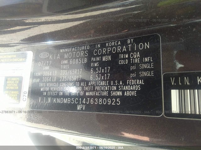 Photo 8 VIN: KNDMB5C14J6380925 - KIA SEDONA 