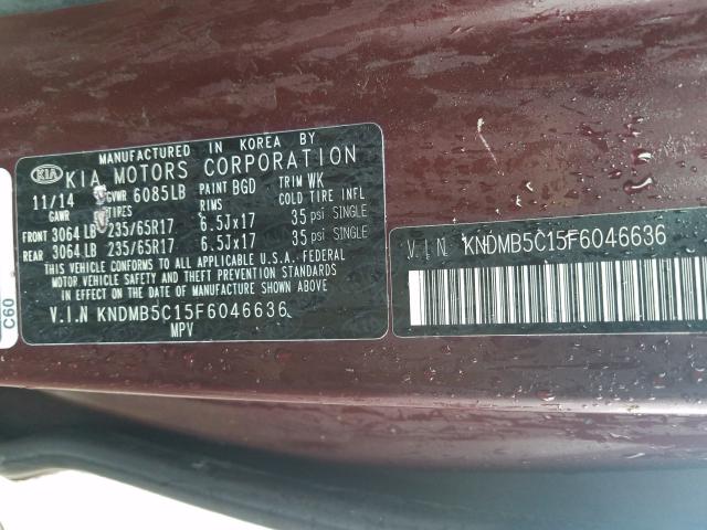 Photo 9 VIN: KNDMB5C15F6046636 - KIA SEDONA LX 