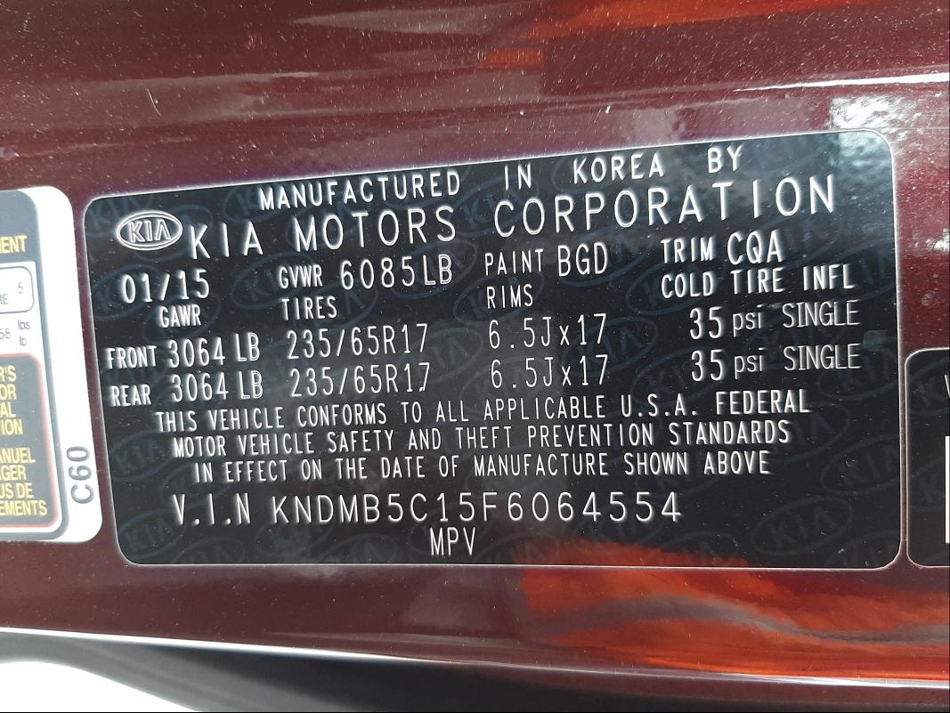 Photo 9 VIN: KNDMB5C15F6064554 - KIA SEDONA LX 