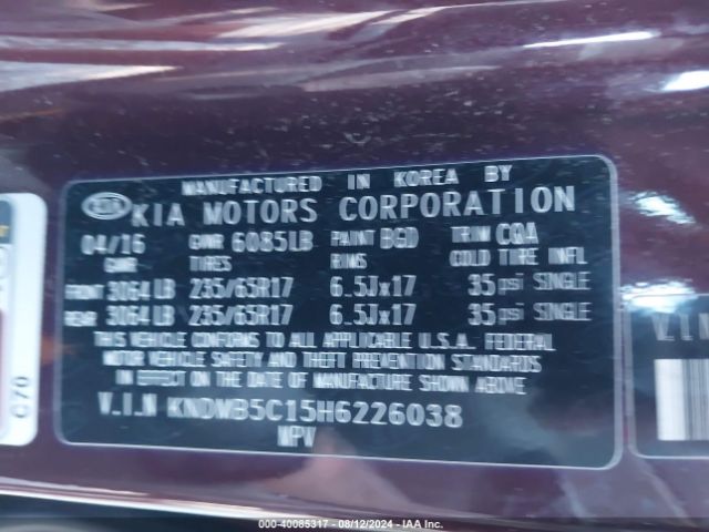 Photo 8 VIN: KNDMB5C15H6226038 - KIA SEDONA 