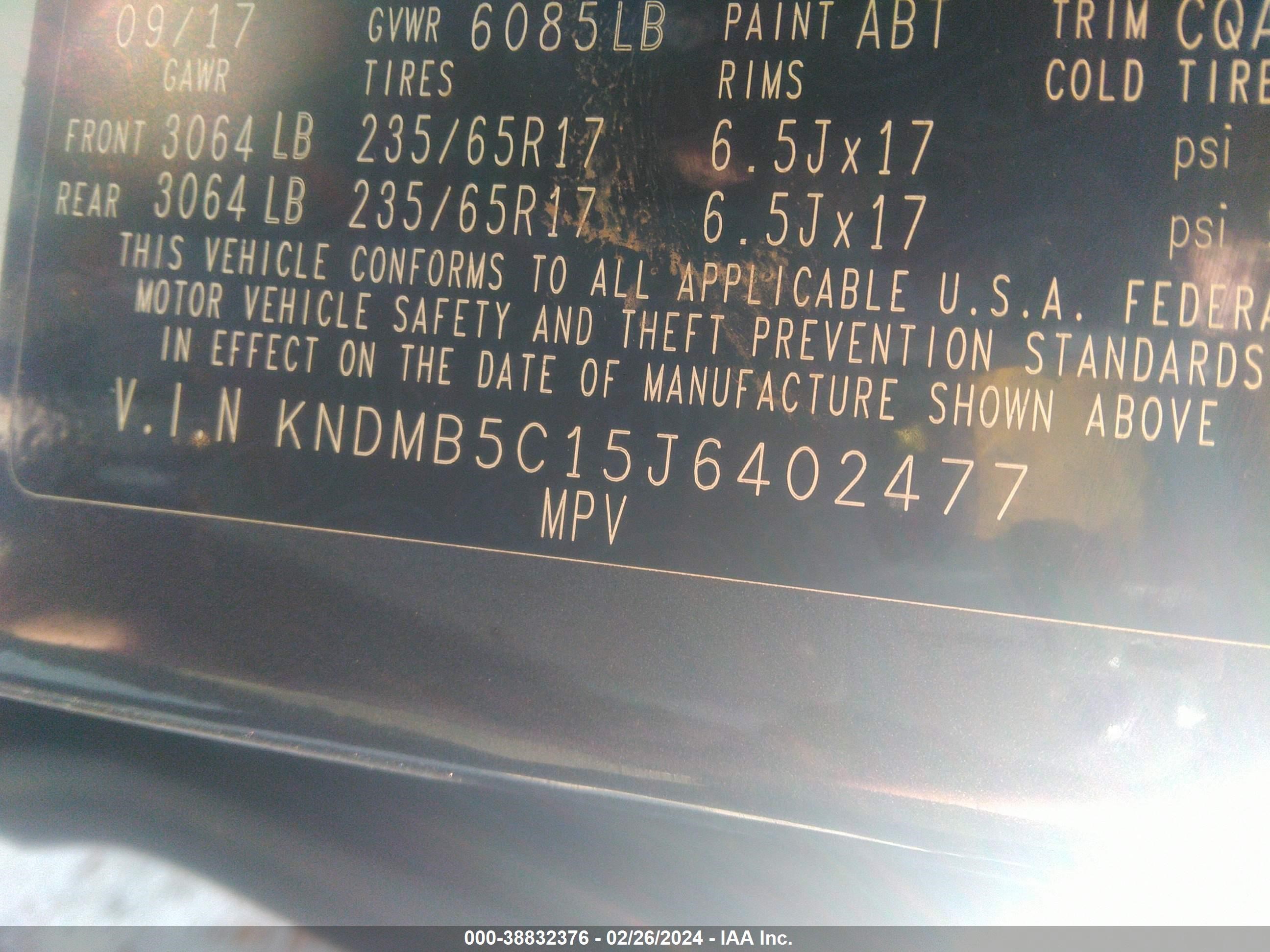 Photo 8 VIN: KNDMB5C15J6402477 - KIA SEDONA 