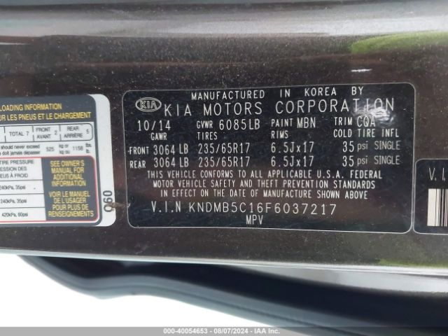 Photo 8 VIN: KNDMB5C16F6037217 - KIA SEDONA 