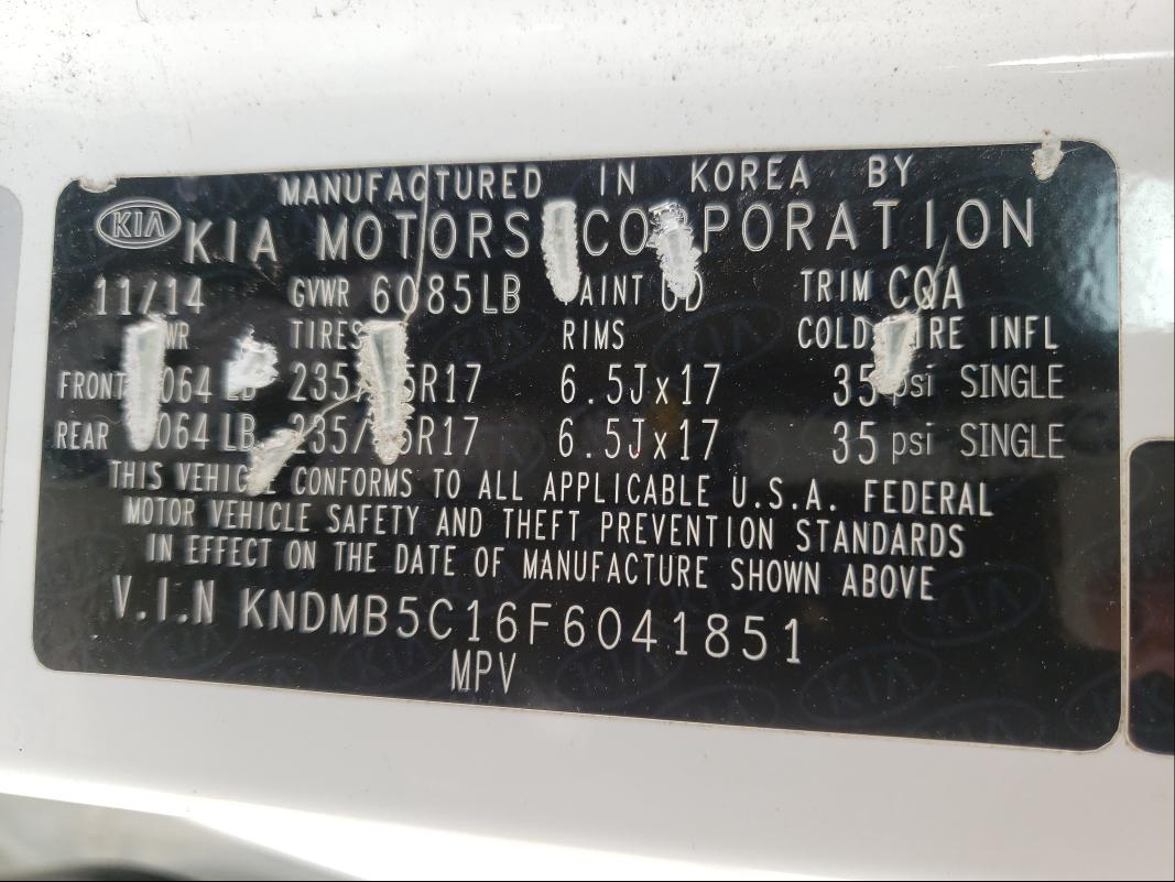 Photo 9 VIN: KNDMB5C16F6041851 - KIA SEDONA LX 