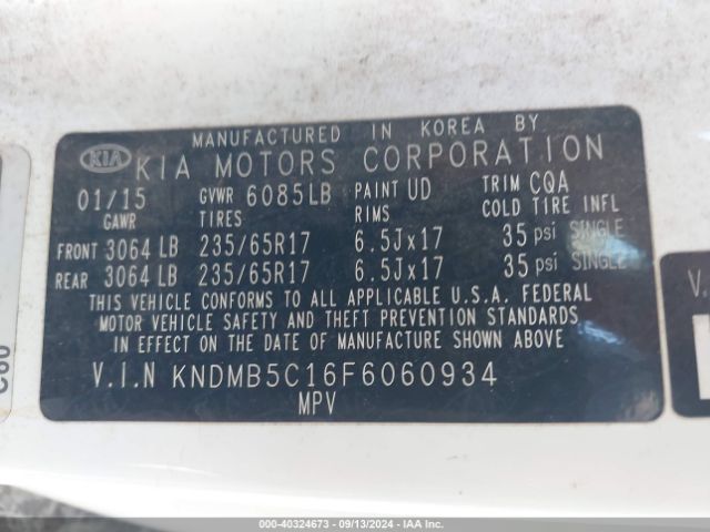 Photo 8 VIN: KNDMB5C16F6060934 - KIA SEDONA 