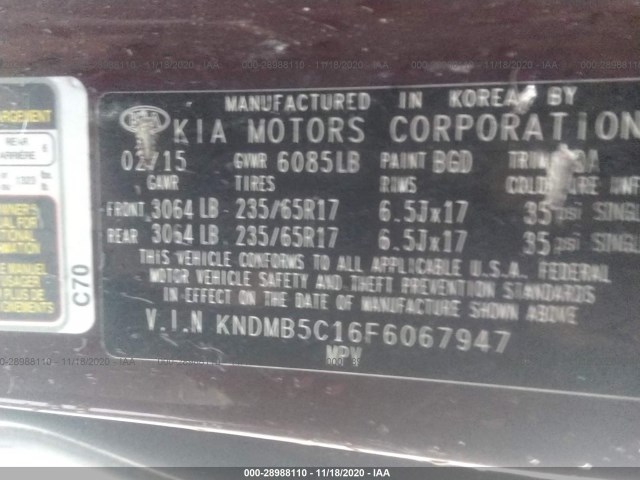 Photo 8 VIN: KNDMB5C16F6067947 - KIA SEDONA 